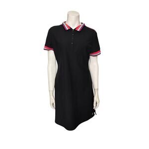 Johnny Was Tennis Dress Women's Large Black Short Sleeve Trim Button Front